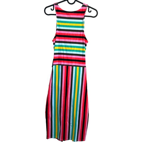 Express Womens Dress Medium Bright Multi Midi Knotted Stripe KEYHOLE BACK M $49 - Picture 4 of 4